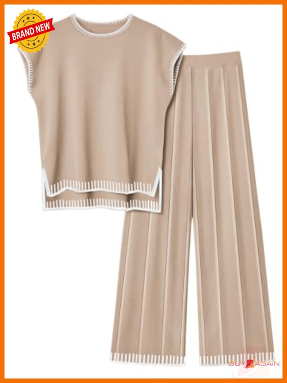 Womens Knit Lounge Set Sleeveless Top Wide Leg Pants 2 Piece Matching